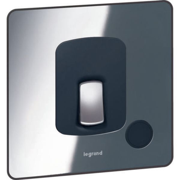 Synergy Sleek Double Pole switch with cord outlet and blue led power indicator -20A - Polished Stainless Steel image 1