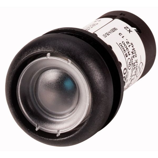 Illuminated pushbutton actuator, Flat, momentary, 1 N/O, Screw connection, LED Blue, Without button plate, 230 V AC, Bezel: black image 1