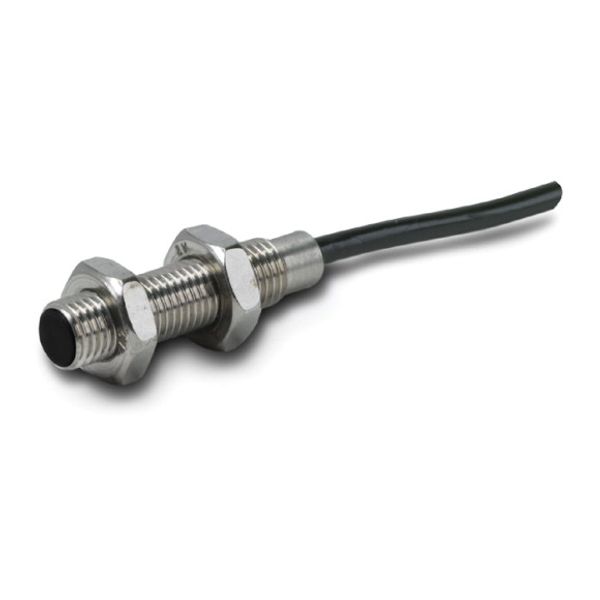 Proximity switch, E57 Miniature Series, 1 NC, 3-wire, 10 - 30 V DC, M8 x 1 mm, Sn= 2 mm, Non-flush, PNP, Stainless steel, 2 m connection cable image 1