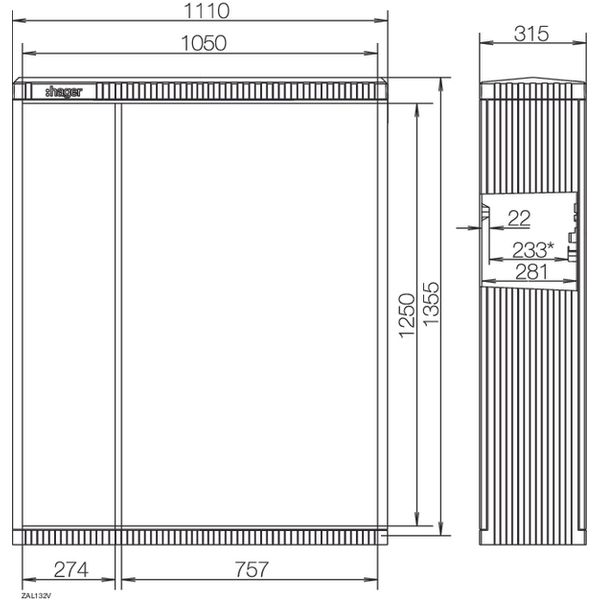 CDC, size 2/1355, asymmetrical doors, w/ mounting plate, 1355x1110x315 image 1