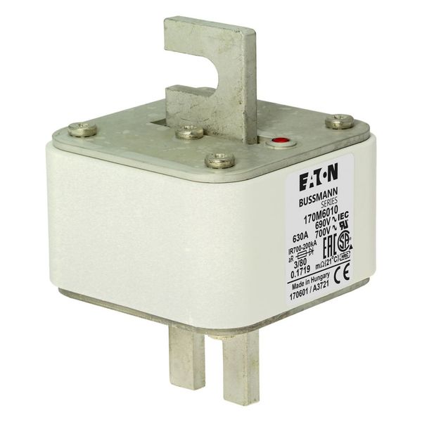 Fuse-link, high speed, 630 A, AC 690 V, DIN 3, 76 x 76 x 109 mm, aR, DIN, IEC, single indicator image 10