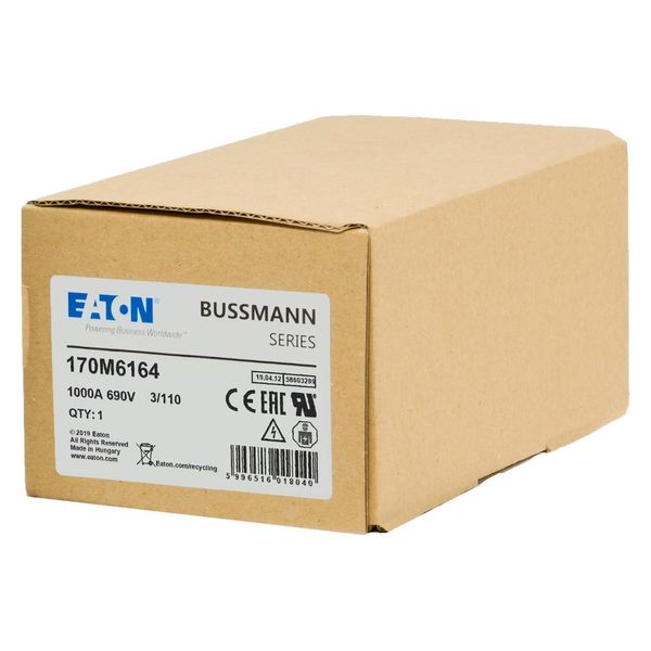 Fuse-link, high speed, 1000 A, AC 690 V, DIN 3, 76 x 90 x 139 mm, aR, DIN, IEC, single indicator image 11