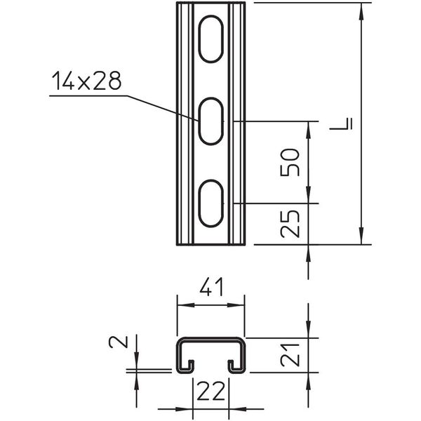 MS4121P3000A4 Profile rail perforated, slot 22mm 3000x41x21 image 2