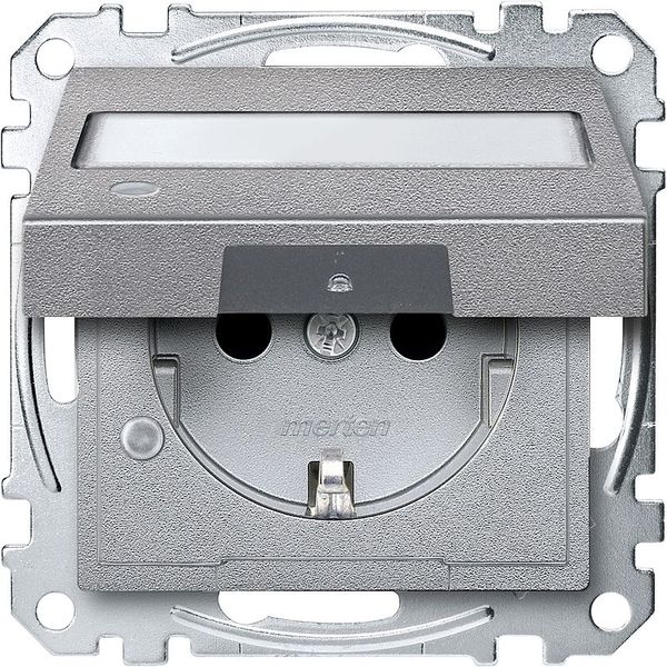 SCHUKO socket with hinged lid, control light and contact protection label, plug-in terminals, aluminum, system M image 1