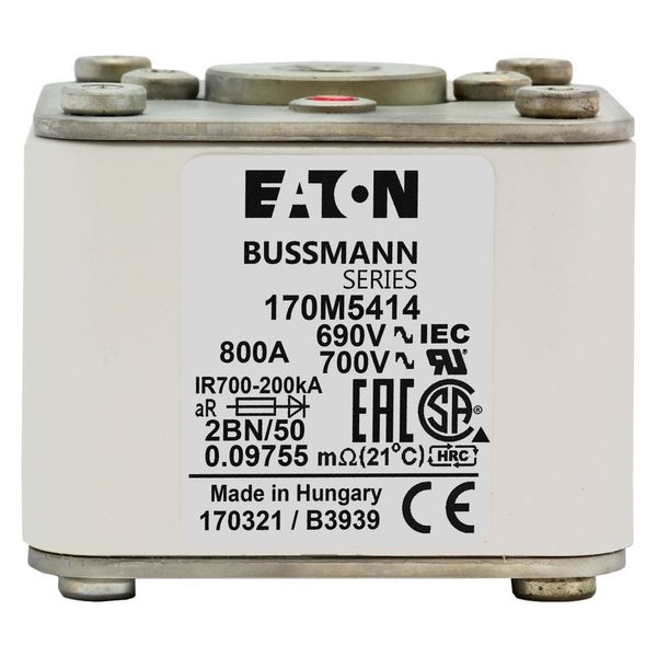 Fuse-link, high speed, 800 A, AC 690 V, size 2, 61 x 77 x 51 mm, aR, IEC, UL, single indicator, flush end, M10 image 13