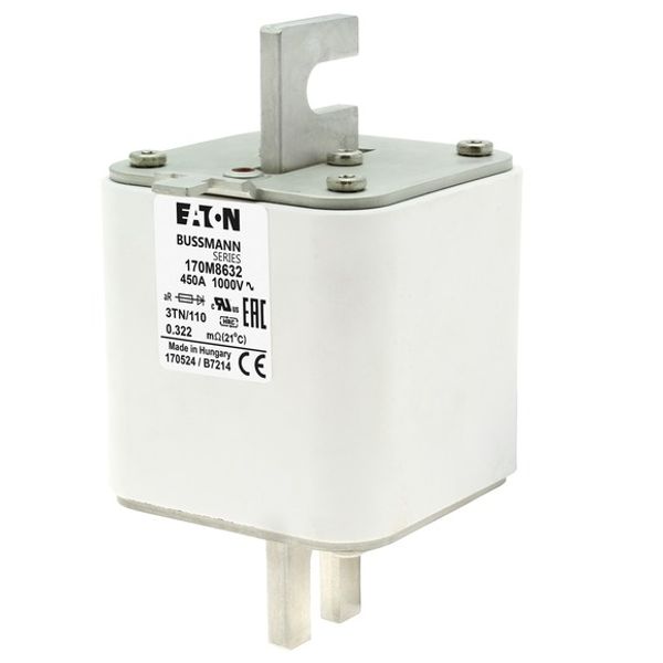 Fuse-link, high speed, 450 A, AC 1000 V, DIN 3, 74 x 90 x 139 mm, aR, DIN, IEC, single indicator image 3