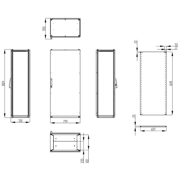 Modular enclosure 1 door IP55 H=1800 W=800 D=500 mm image 3