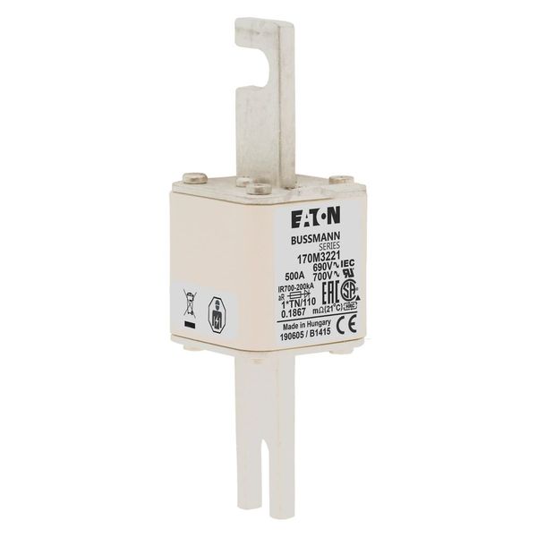 Fuse-link, high speed, 500 A, AC 690 V, compact DIN 1, 45 x 58 x 134 mm, aR, DIN, IEC, single indicator, 80 mm centres image 7