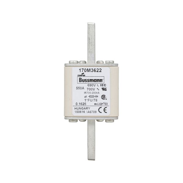 Fuse-link, high speed, 550 A, AC 690 V, compact size 1, 45 x 45 x 110 mm, aR, IEC, UL image 4