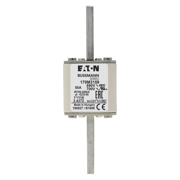 Fuse-link, high speed, 50 A, AC 690 V, compact size 1, 45 x 45 x 134 mm, aR, DIN, IEC, single indicator image 14