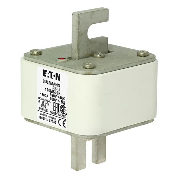 Fuse-link, high speed, 1500 A, AC 690 V, DIN 3, 76 x 76 x 109 mm, aR, DIN, IEC, single indicator image 3