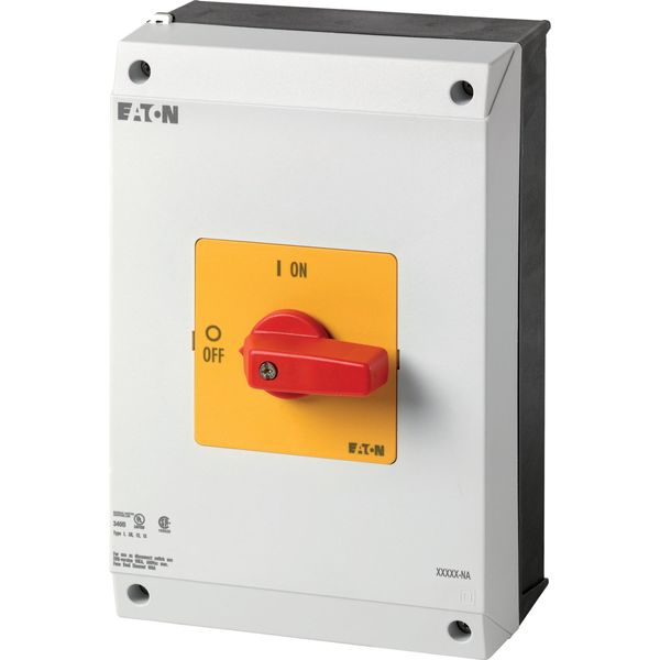 On-Off switch, P3, 100 A, surface mounting, 3 pole, Emergency switching off function, with red thumb grip and yellow front plate, UL/CSA image 8