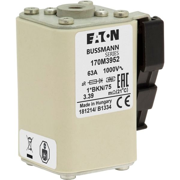 Fuse-link, high speed, 63 A, AC 1000 V, compact size 1, 43 x 61 x 74 mm, aR, IEC, UL, single indicator image 5