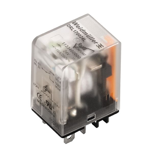 Miniature power relay, 24 V DC, Green LED, 2 CO contact (AgSnO) , 250  image 1