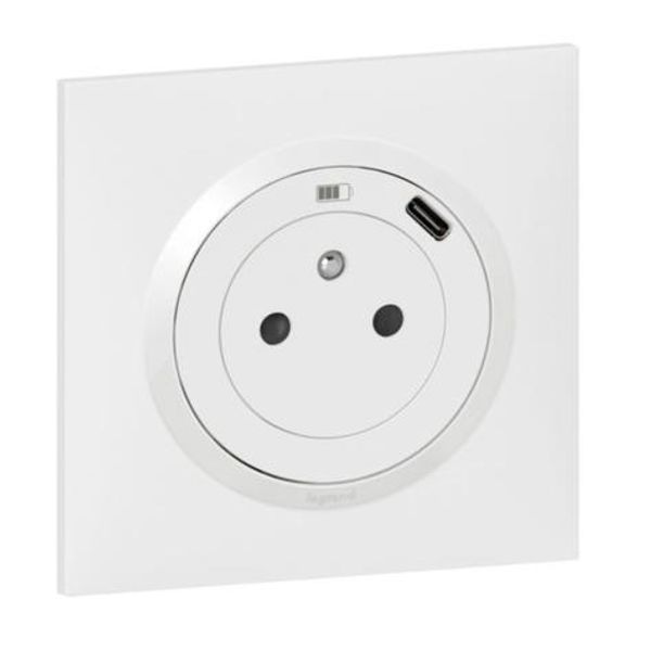 2P+E Surface socket with dooxie one USB Type-C socket delivered with white square plate and claws image 1