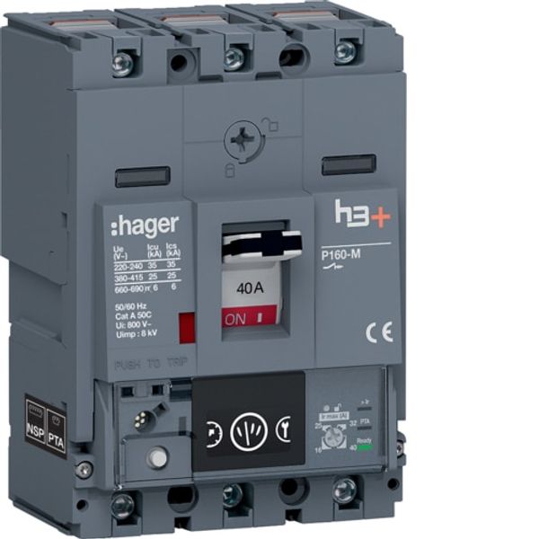 Moulded Case Circuit Breaker h3+ P160 Energy 3P3D 40A 25kA CTC image 1