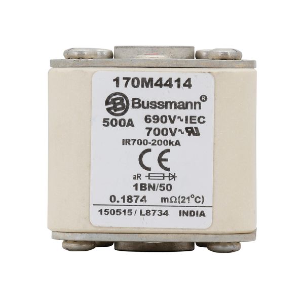 Fuse-link, high speed, 500 A, AC 690 V, size 1, 53 x 69 x 51 mm, aR, IEC, UL, single indicator, flush end, M8 image 16