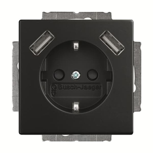 20 EUCB2USB-885-500 Socket insert Protective Contact (SCHUKO) Protective contact (SCHUKO) with USB AA black matt - 63x63 image 1