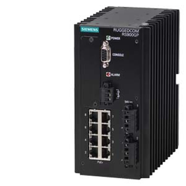 6GK6090-0PS20-0BA0-Z A08 RUGGEDCOM RS900GP is a utility grade, fully managed Ethernet switch providing dual fiber optical or copper Gigabit Ethernet ports and 8 Fast Ethernet image 1