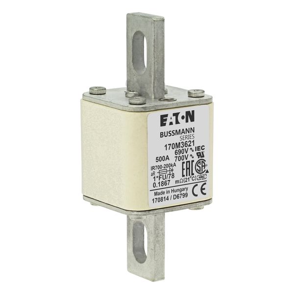 Fuse-link, high speed, 500 A, AC 690 V, compact size 1, 45 x 45 x 110 mm, aR, IEC, UL image 16