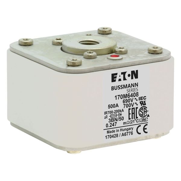 Fuse-link, high speed, 500 A, AC 690 V, size 3, aR, IEC, UL, single indicator image 7