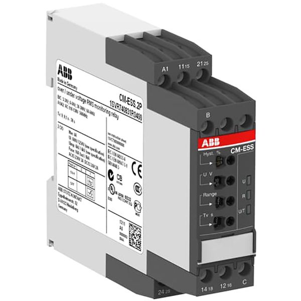 CM-ESS.2S Voltage monitoring relay 2c/o, B-C=3-600VRMS, 24-240VAC/DC image 1