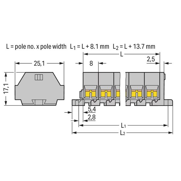 4-conductor terminal strip without push-buttons with fixing flanges gr image 2