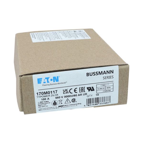 Fuse-link, high speed, 100 A, AC 660 V, size 0000, 18 x 19 x 100 mm, aR, UL image 12