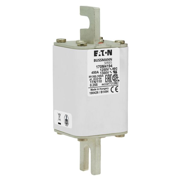 Fuse-link, high speed, 450 A, AC 1250 V, size 1, 53 x 66 x 138 mm, aR, DIN, IEC, type T indicator image 9