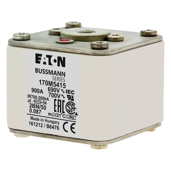 Fuse-link, high speed, 900 A, AC 690 V, size 2, 61 x 77 x 51 mm, aR, IEC, UL, single indicator, flush end, M10 image 3