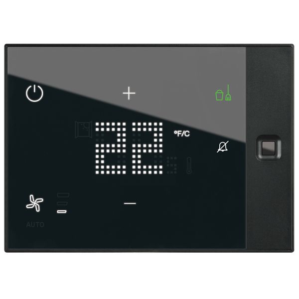 Thermosat with touch screen for hotel Ux One surface-mounted 230V with Do not disturb and Room cleaning services - black image 1