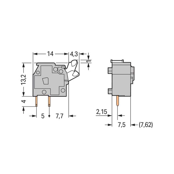 Stackable PCB terminal block push-button 2.5 mm² yellow image 2