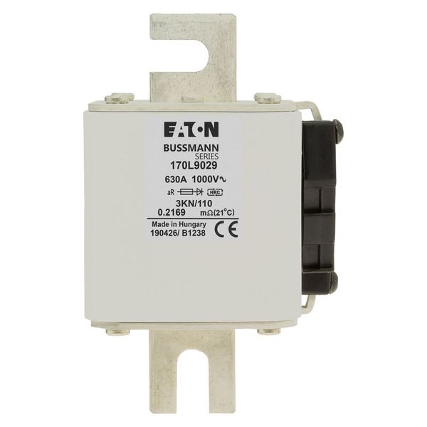 Fuse-link, high speed, 630 A, AC 1000 V, Size 3, 74 x 92 x 141 mm, aR, IEC, single indicator image 15