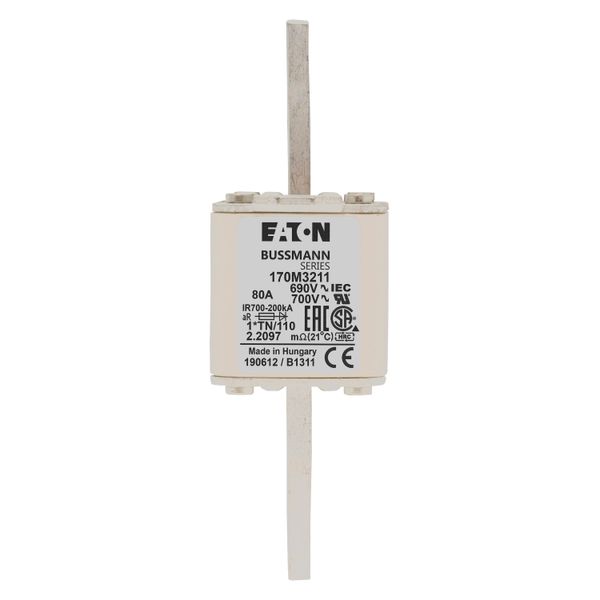 Fuse-link, high speed, 80 A, AC 690 V, compact DIN 1, 45 x 58 x 134 mm, aR, DIN, IEC, single indicator, 80 mm centres image 14