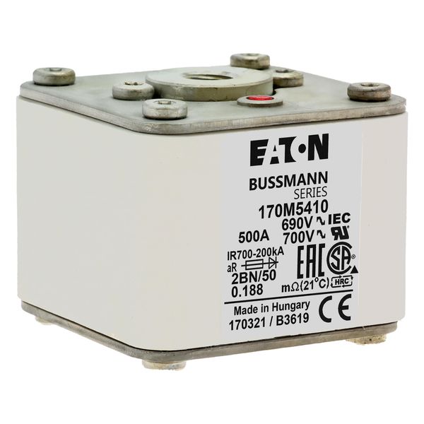 Fuse-link, high speed, 500 A, AC 690 V, size 2, 61 x 77 x 51 mm, aR, IEC, UL, single indicator, flush end, M10 image 10