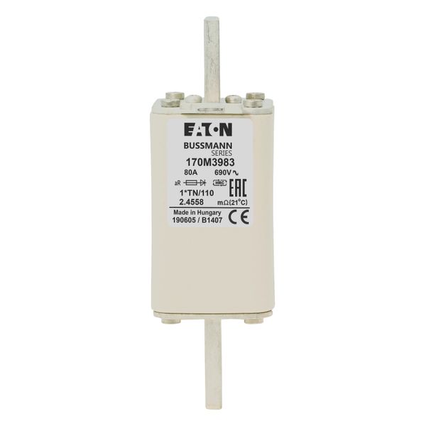 Fuse-link, high speed, 80 A, AC 1000 V, compact DIN 1, 43 x 61 x 138 mm, aR, DIN, IEC, type T indicator image 8