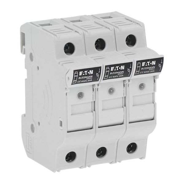 Fuse-holder, LV, 30 A, AC 600 V, 10 x 38 mm, CC, 3P, UL, indicating, DIN rail mount image 25