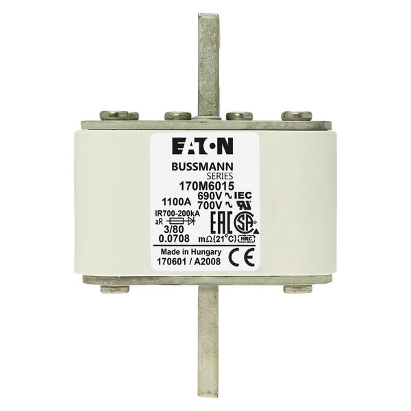 Fuse-link, high speed, 1100 A, AC 690 V, DIN 3, 76 x 76 x 109 mm, aR, DIN, IEC, single indicator image 8