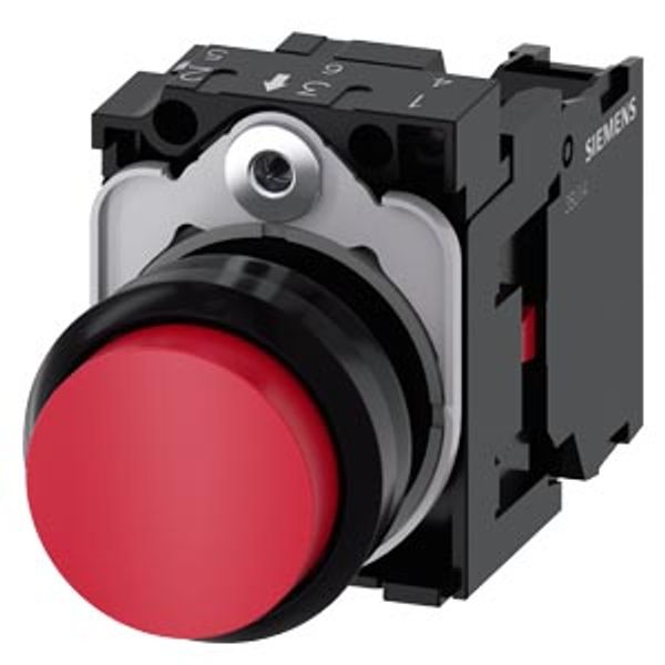 Pushbutton, 22 mm, round, plastic, red, pushbutton, raised, momentary contact type, with holder 1 NC, screw  3SU1100-0BB20-1CA0-Z Y15 image 2