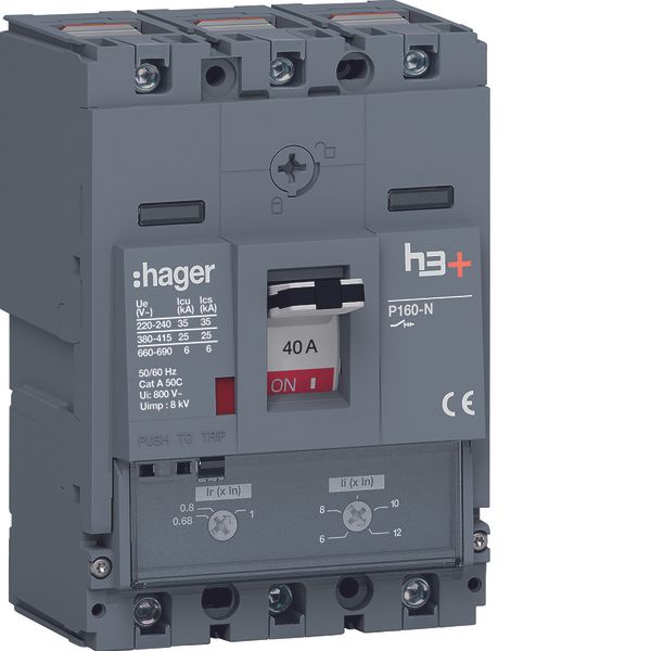 Moulded Case Circuit Breaker h3+ P160 TM ADJ 3P3D 40A 25kA CTC image 1