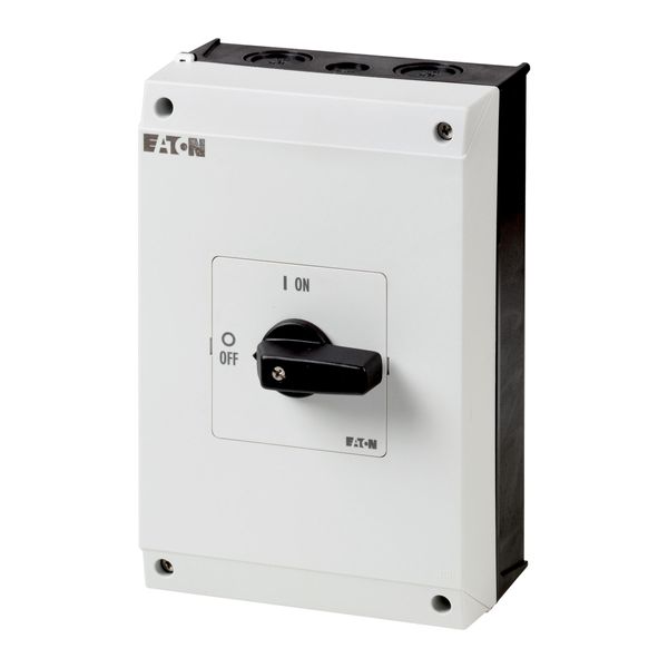 On-Off switch, P3, 63 A, surface mounting, 3 pole, 1 N/O, 1 N/C, with black thumb grip and front plate image 3