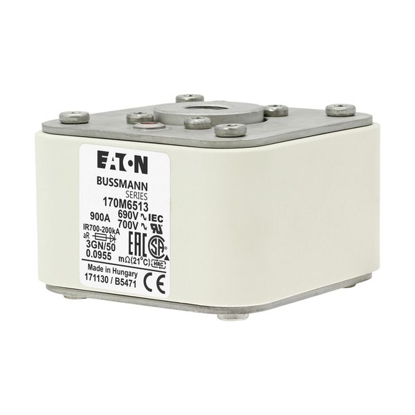 Fuse-link, high speed, 900 A, AC 690 V, size 3, 76 x 92 x 53 mm, aR, IEC, UL, single indicator image 9