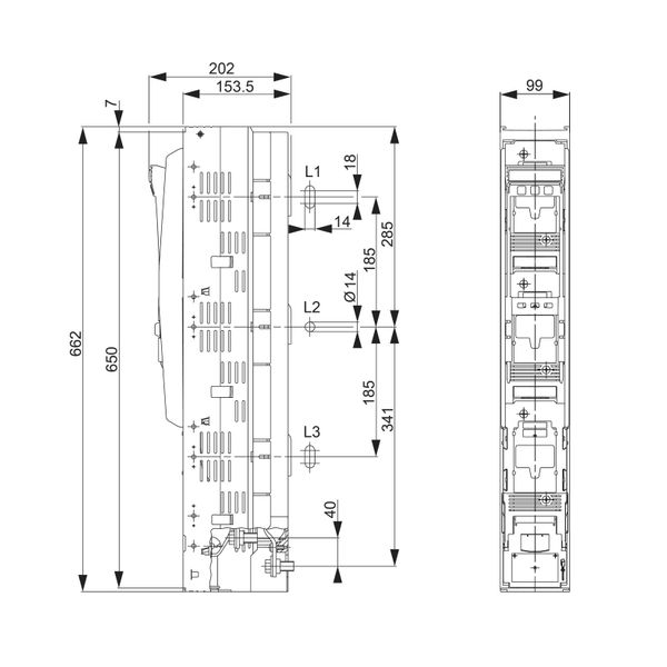 HRC-in-line-fuse ARROW LINE size 3, 3-pole, 185mm-system image 4