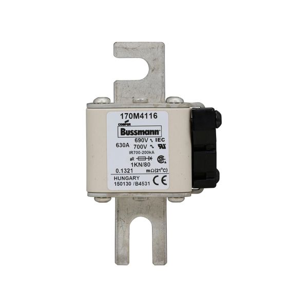 Fuse-link, high speed, 630 A, AC 690 V, DIN 1, 53 x 69 x 108 mm, aR, DIN, IEC, single indicator image 12