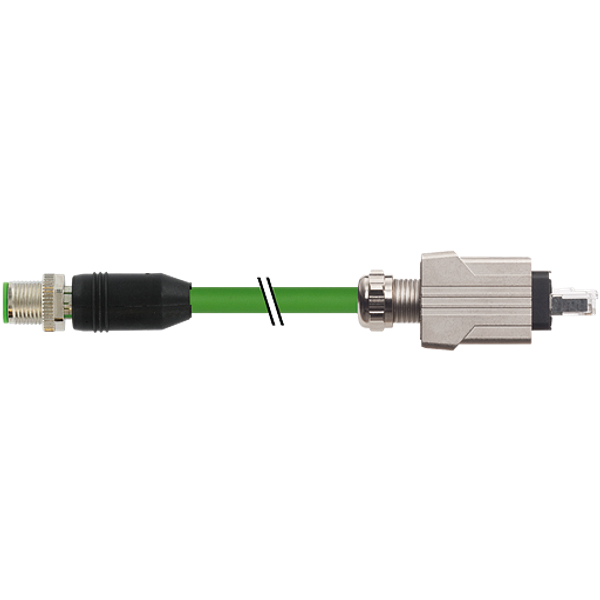 M12 male 0° D-cod./RJ45 PushPullPUR 1x4xAWG22 shielded gn+dragch 7m image 1