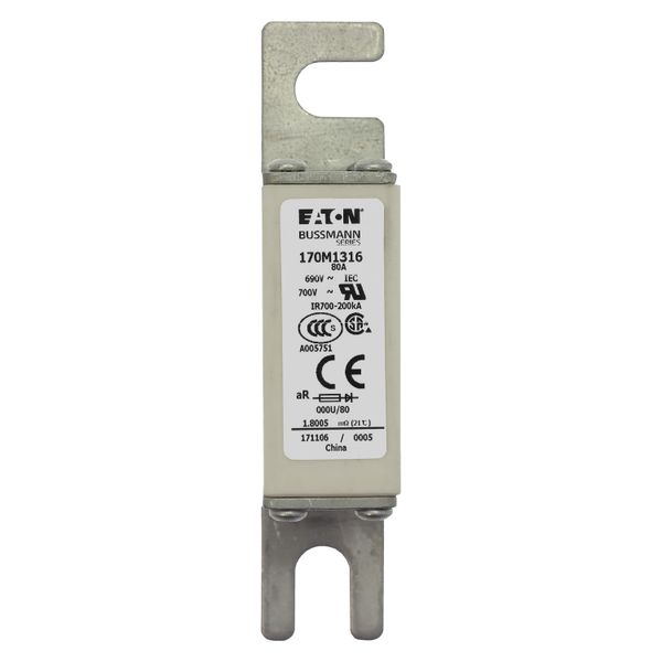 Fuse-link, high speed, 80 A, AC 690 V, DIN 000, 21 x 40 x 100 mm, aR, DIN, IEC image 15