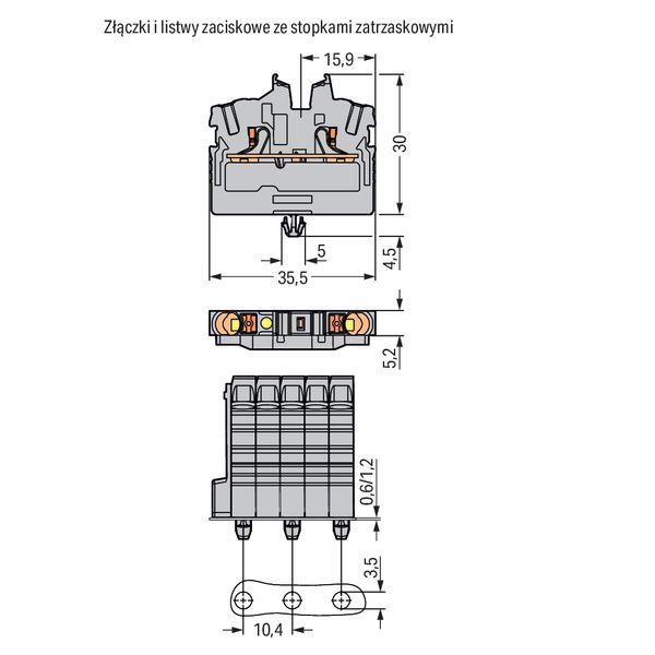 2-conductor miniature through tb with push-button 2.5 mm², gray image 3