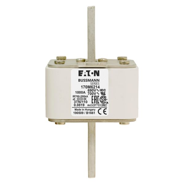 Fuse-link, high speed, 1000 A, AC 690 V, DIN 3, 76 x 90 x 139 mm, aR, DIN, IEC, type T indicator image 18