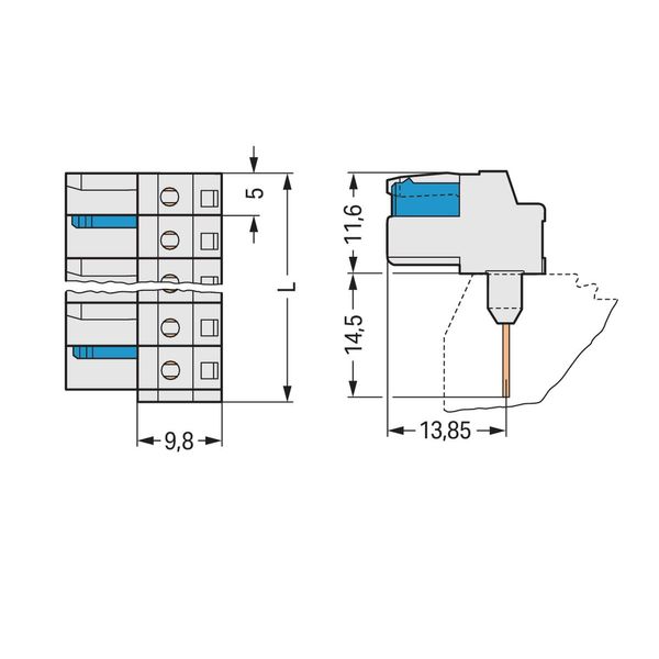 Female connector for rail-mount terminal blocks 0.6 x 1 mm pins angled image 3