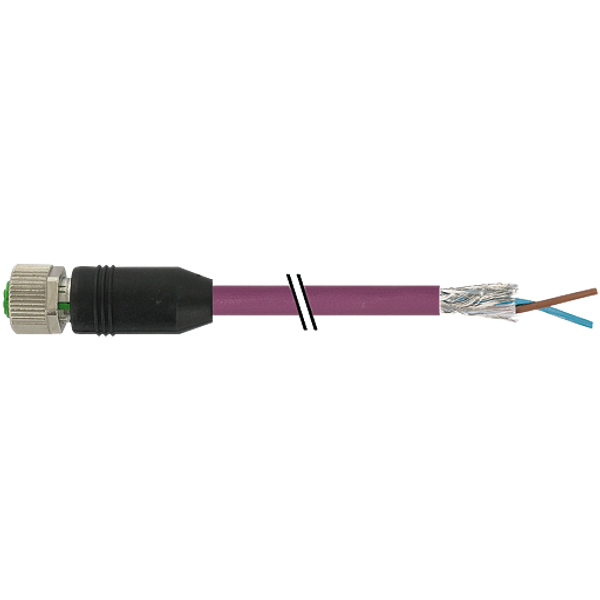 M12 fem. 0° B-cod. with cable PUR 1x2xAWG24 shielded vt+drag-ch 3m image 1